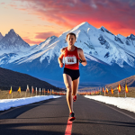 **

A marathon runner triumphantly crossing the finish line, with a backdrop of snow-capped mountains in the distance. The runner exudes strength and endurance. Focus on vibrant colors and a sense of accomplishment. Include subtle visuals indicating increased red blood cells (e.g., a slight red glow).

**