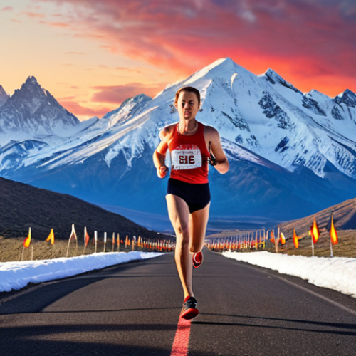 Home 14 **
A marathon runner triumphantly crossing the finish line, with a backdrop of snow-capped mountains in the distance. The runner exudes strength and endurance. Focus on vibrant colors and a sense of accomplishment. Include subtle visuals indicating increased red blood cells (e.g., a slight red glow).
**
