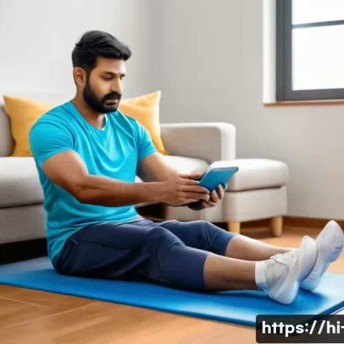 Home 17 운동 손상의 재활과정 - A detailed scene showing a Hindi-speaking male patient in his mid-30s engaging in gentle physical th...