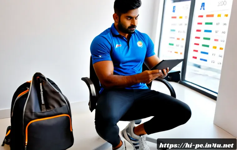 Home 17 전문 운동선수의 커리어 관리 - Photorealistic Indian professional athlete in a clean modern sports management office, seated with a...